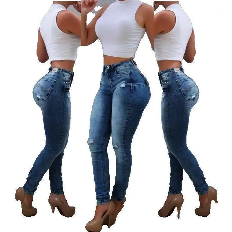 Женские джинсы высокого роста растягивающиеся скинни голубые премиум модные брюки брюки