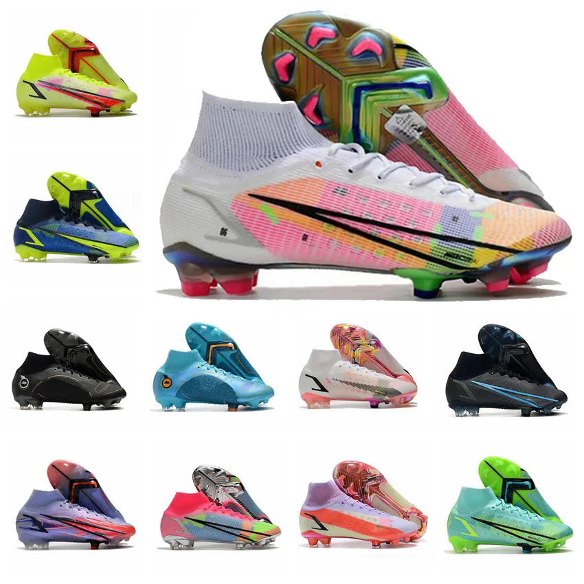 Com Box 2022 Designer Sneakers Shoes Superfly 8 VIII 360 Elite FG Soccer Shoes XIV CR7 Sonho Velocidade Primeira Sombra Principal Recarga Gear Pack Mens Meninos Botas de Futebol