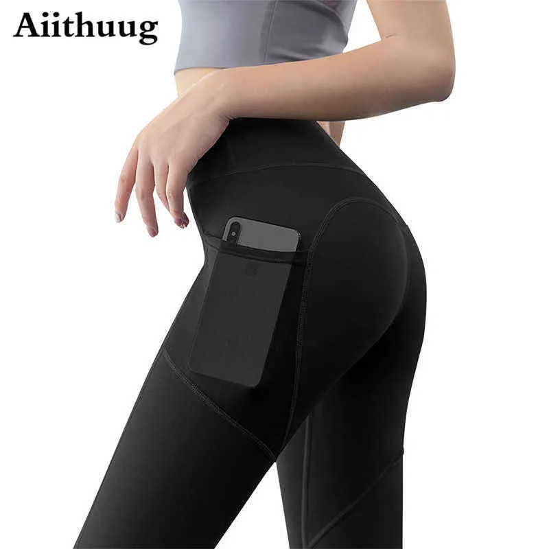 Aiithuug Legging de yoga taille haute confortable toute la journée avec poches latérales Pantalon de jogging taille haute pour femme Pantalon de yoga pour entraînement en cours d'exécution Sweat H1221