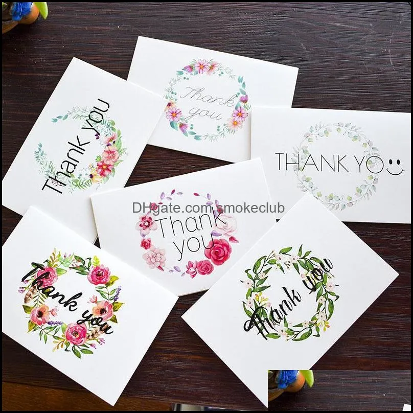 Greeting Cards 48pcs/set Diamond Painting Flowers Wreath Thank You With Envelopes Christmas Year Gift Card Set