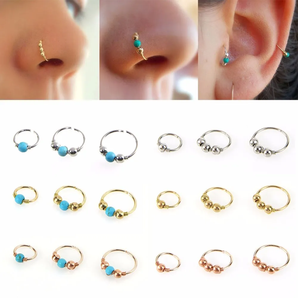 Studri 3pcs/set di perle rotonde retrò anello naso a colori oro per donne gioielli piercing per il corpo a cerchio nostril