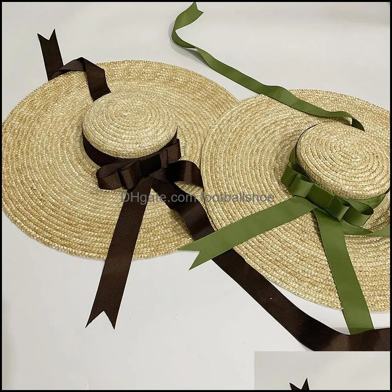 Bauhinia Summer Wide Big Brim Straw Hats Sun For Women UV Protection Panama Beach Ladies bow hat Y0910