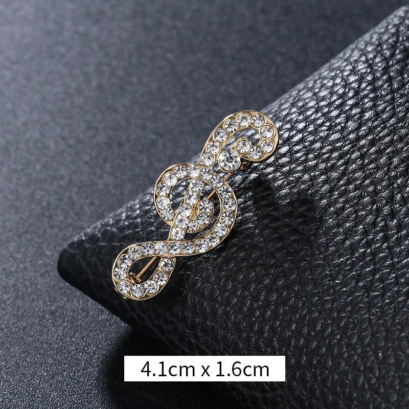 New Designer Musical Note Brooches Scarf Pins Shiny Crystal Rhinestone Brooch for Women Wedding Bride Brooches Jewelry Gift 1166 Q2