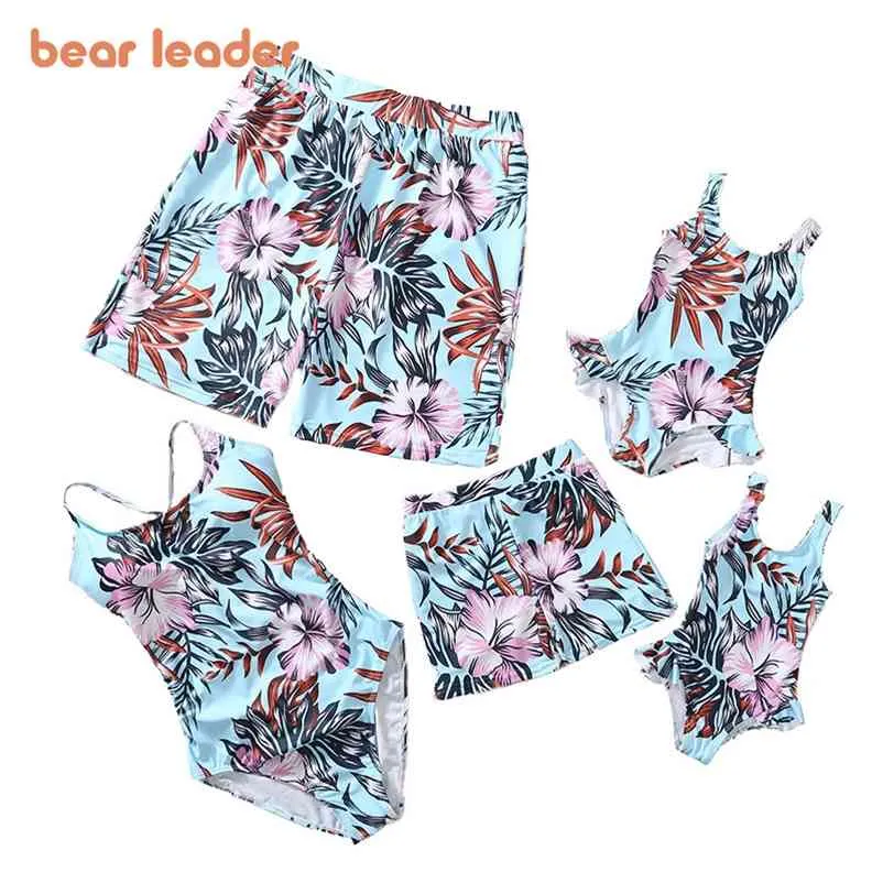 Moeder en dochter Babybadpak Familie Matching Outfits Leaf Gedrukt bloemen uit één stuk Vakantie zomer kleding 210429