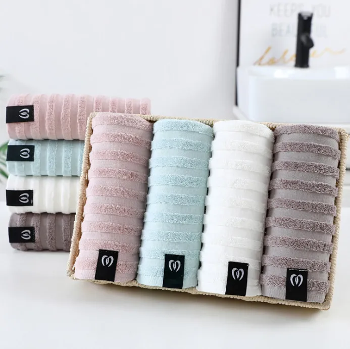 The latest 74X34CM size solid color towel, striped edging style selection, plus thick grid absorbent soft facial cleansing towels