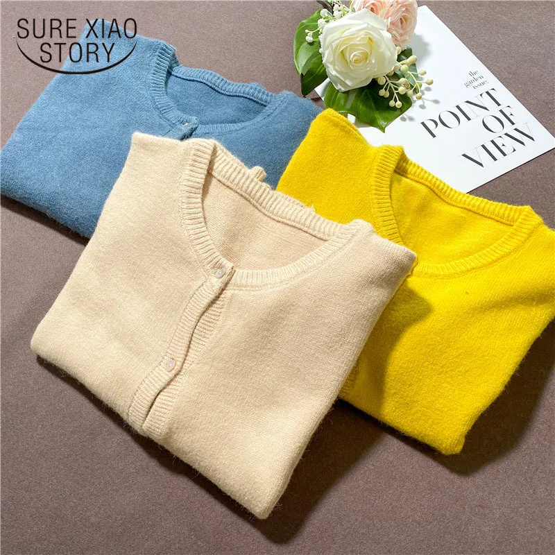 Autumn Winter Knitted Sweater Women O-Neck Loose Cardigan Multi-Color Single-Breasted Short Coat Pull Femme 11113 210510