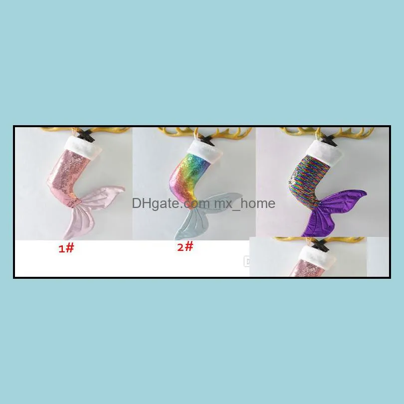 3styles Mermaid sequins Christmas socks fish tail Christmas day decorative pendant ornament socks Fishtail gift bag candy