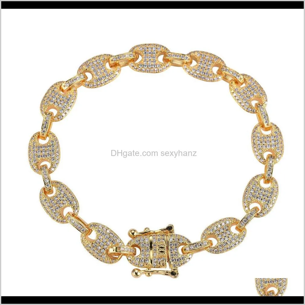 hip hop cz cuban chain brass / copper iced out zirconia bracelet bling chain bracelet for men jewelry