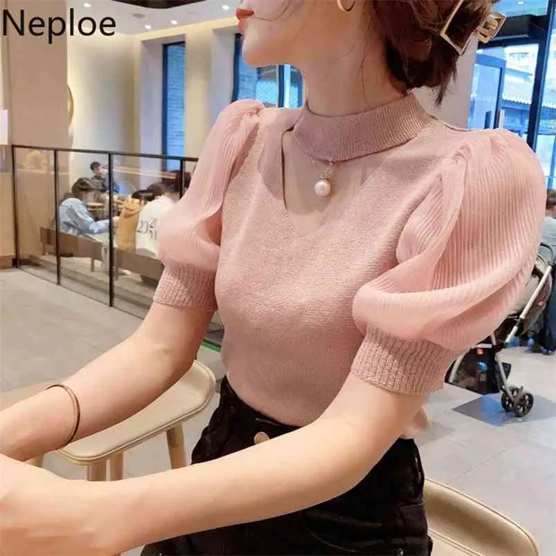 Nelloe летняя одежда модный свитер футболки корейские половые рукава женские топы вязать женские пуловер тянуть Femme Halter рубашку 210722