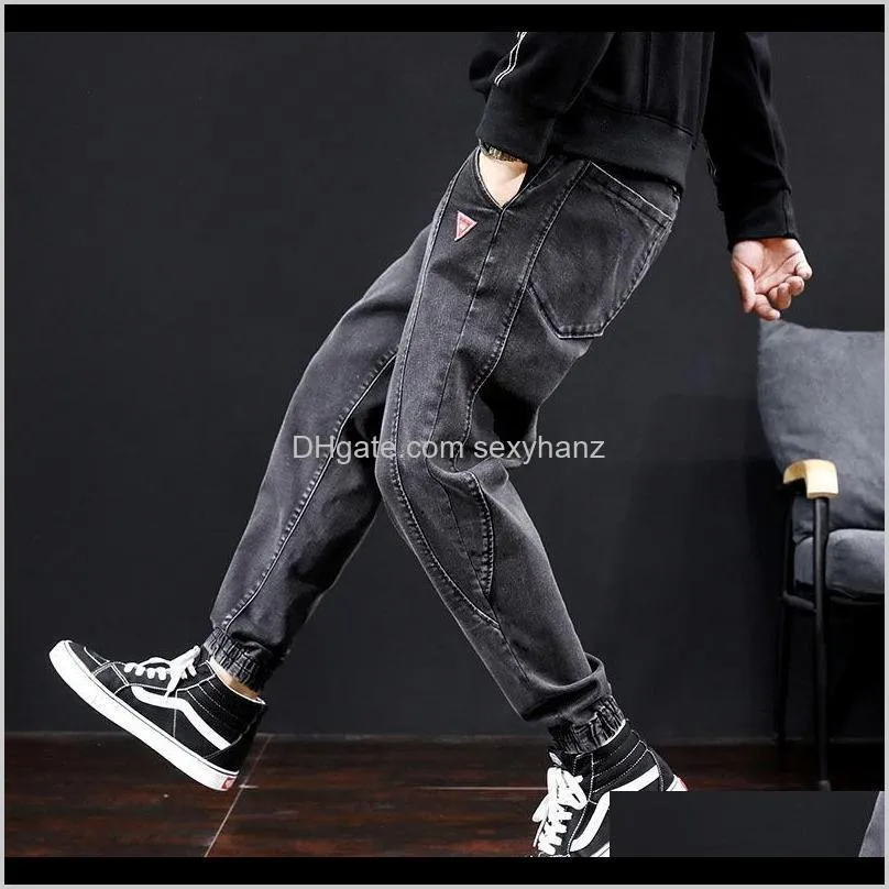 fashion streetwear men jeans vintage designer black cargo pants hip hop harem trousers spliced slack bottom joggers jeans men1