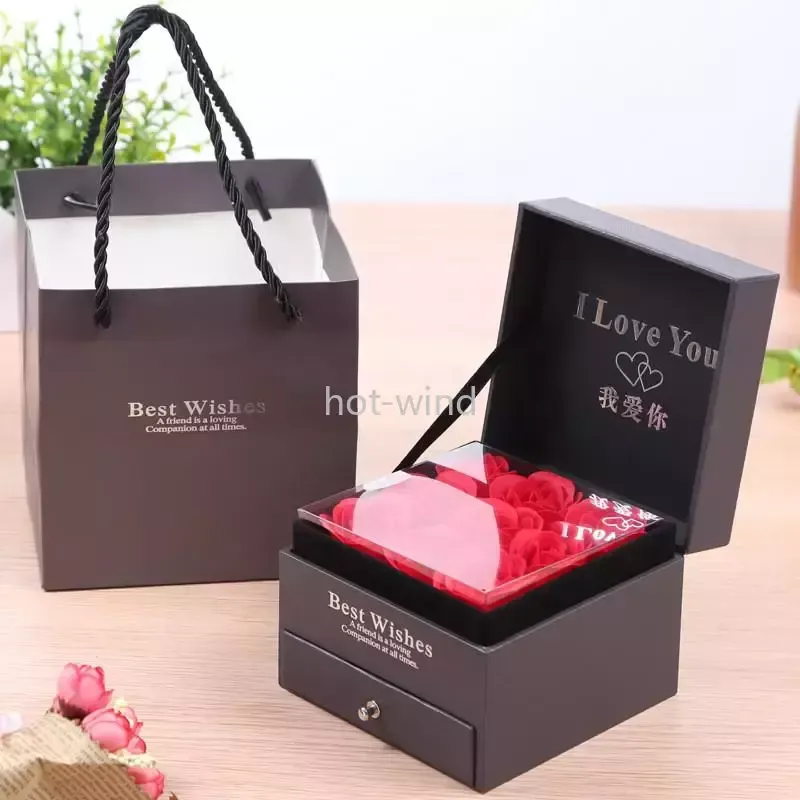 NOWY!!! Walentynki Party Favor Flower Jewelry Prezent Rose Box Naszyjnik Schowek Walentynki Urodziny Sztuczne Wieczne Zestawy Biżuterii