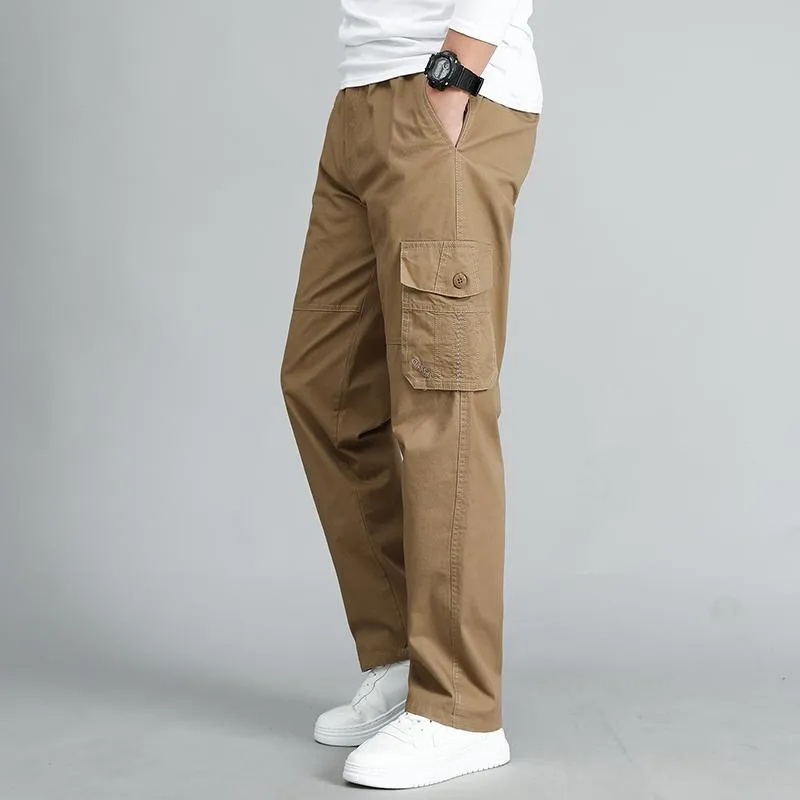 Sommer Herren Khaki Hosen Plus Größe Straight Fit Große Größen 5XL Seitentaschen Breites Bein Baumwolle Schwarz Cargo Arbeitshose Männlich