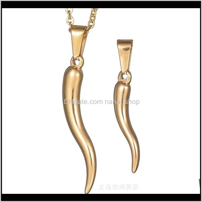 italian horn necklace stainless steel for women men gold color 50cm