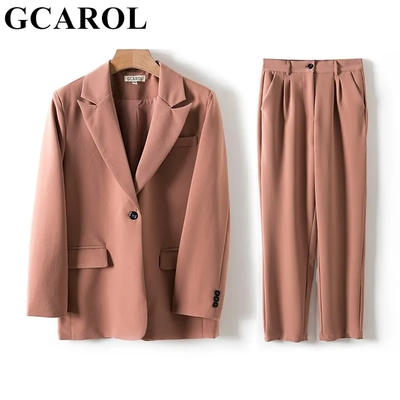 Gcarol Women Blazer and Guard Pants 2個セット2個オールブレストジャケットフォーマルスーツプリーツズボン春秋冬210819