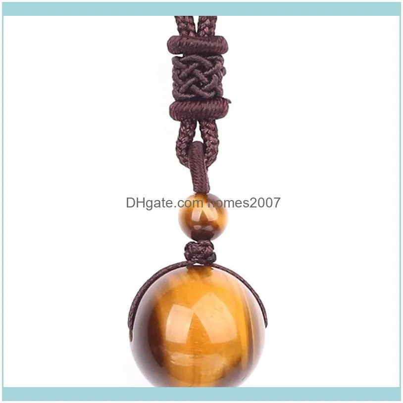 16mm Obsidian Tiger Eye Crystal Ball Pendant Necklace Men Women Transfer Lucky Love Rope Clavicle Chokers Vintage Lover Jewelry Chains