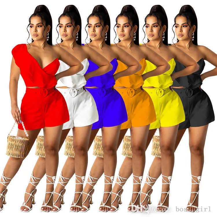 Designers Women Tracksuits Two Piece Set Wave Edge Irregular Sleeve Wrapped Chest Without Belt Sexy Fashion Outfits