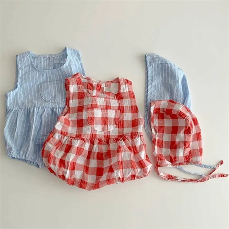 Корейский стиль Baby Boys Pampsuits Весенняя одежда набор платных Rompers + Cap 2PCS Одежда для девочек 210521