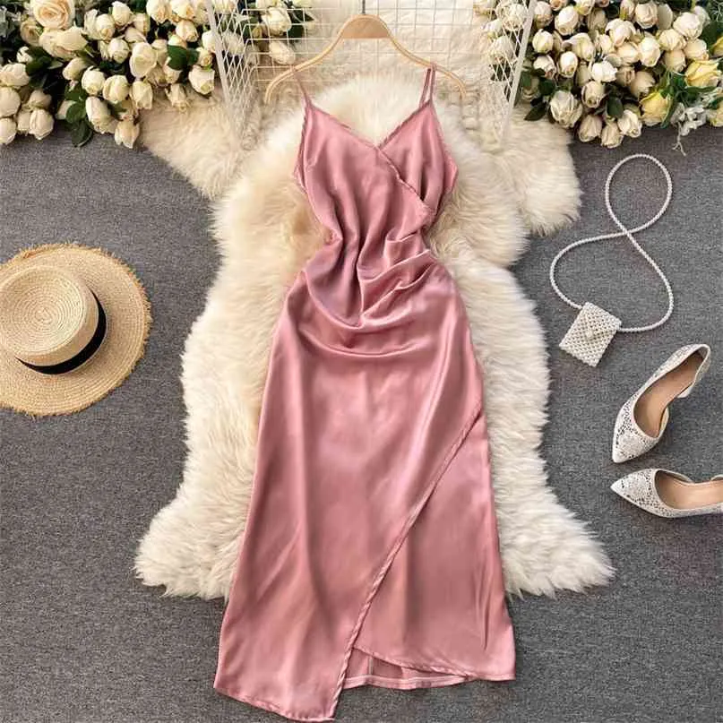 Korea lente zomer mode sexy slanke dunne onregelmatige a-lijn jurk vrouwen effen kleur mouwloze vestidos R554 210527