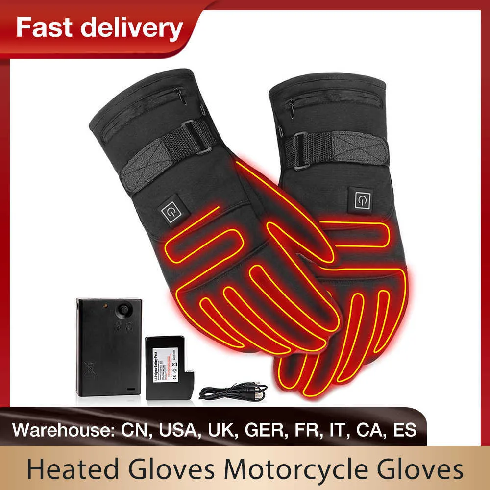 Gants chauffants Gants de moto Hiver Chauffé Chauffé Guantes Moto Touch Screen Batterie Powered Moto Racing Racing Gants H1022