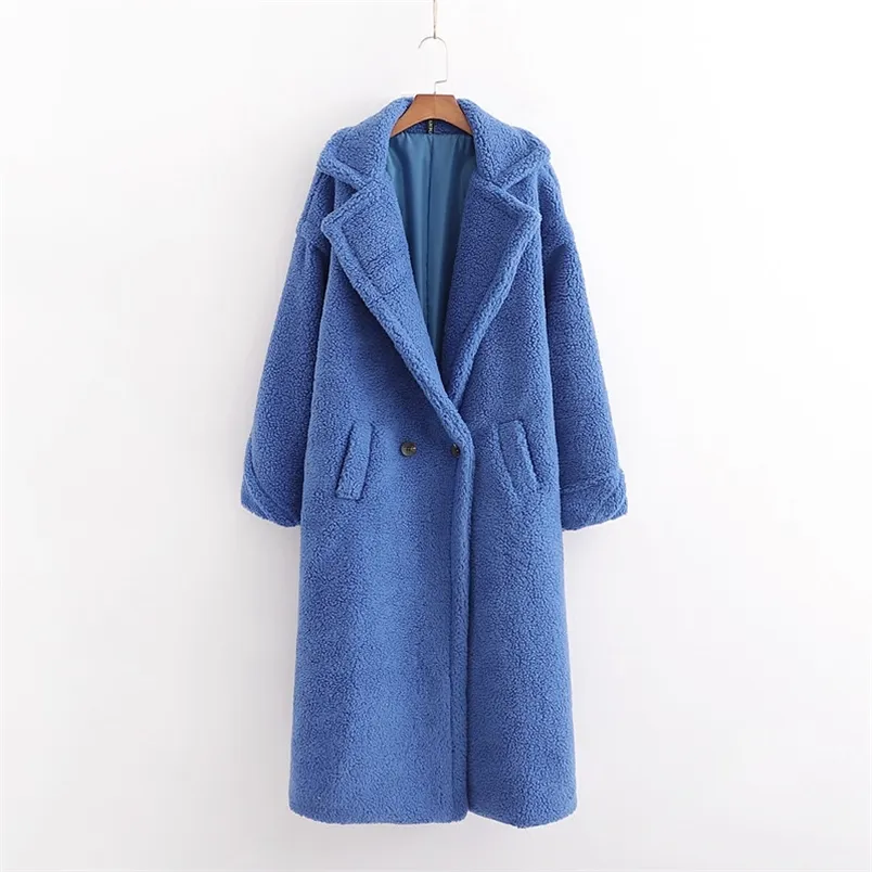 Осень зима женщин королевские голубые тедди пальто стильные женские толстые теплые кашемировые куртки повседневные девушки уличная одежда 210531
