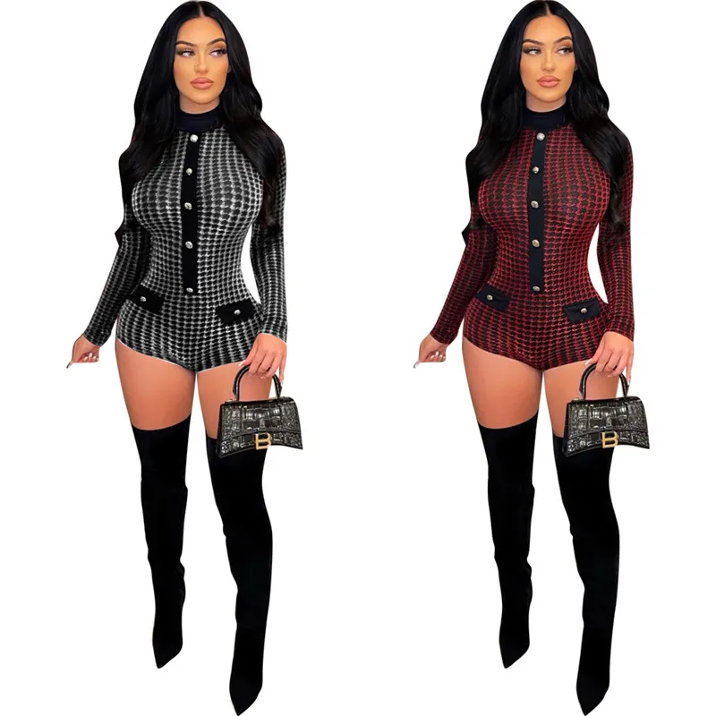 10 Pcs En Gros Barboteuses Femmes À Manches Longues Combinaisons De Mode Plaid Bodycon Bodys Plus La Taille 2XL Sexy Club Wear Skinny Onesies Articles En Vrac pulls 6875