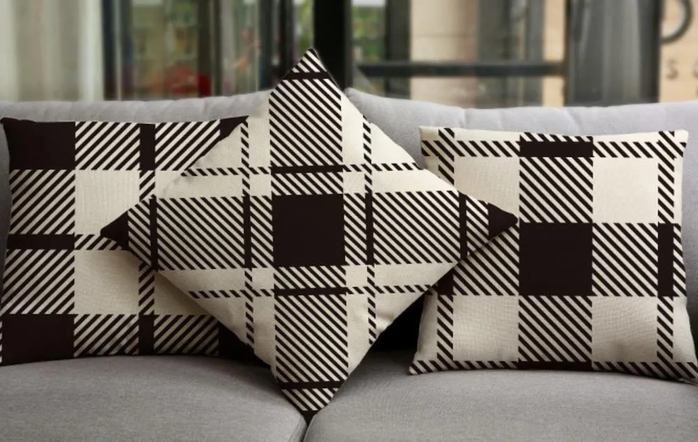 Pillow Cases Koreanska versionen av Nordic Black and White Plaid Houndstooth Series Enkel Pillowcases Waist Linne Kudde Kuddar Partihandel