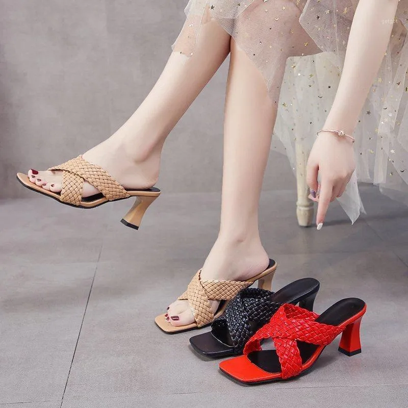 Pantofole Scarpe da donna di grandi dimensioni 41 43 piedi Sandali moda larghi Estate Tacco alto Rete spessa Rosso 40 43