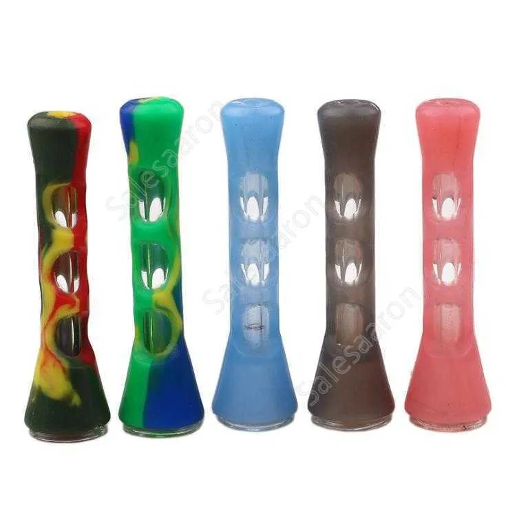 Pipe à fumer en silicone Forme de corne Pipes à tabac en silicone Pipe à main d'huile portable avec verre Accessoires de cigarettes colorées DAS271