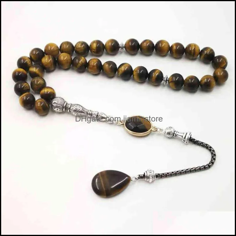 سحر أساور النمط رجل Tasbih Tiger عيون الحجر الطبيعي مسدس الإسلام 33 66 99 حبات الأساور الموضة 2xqs