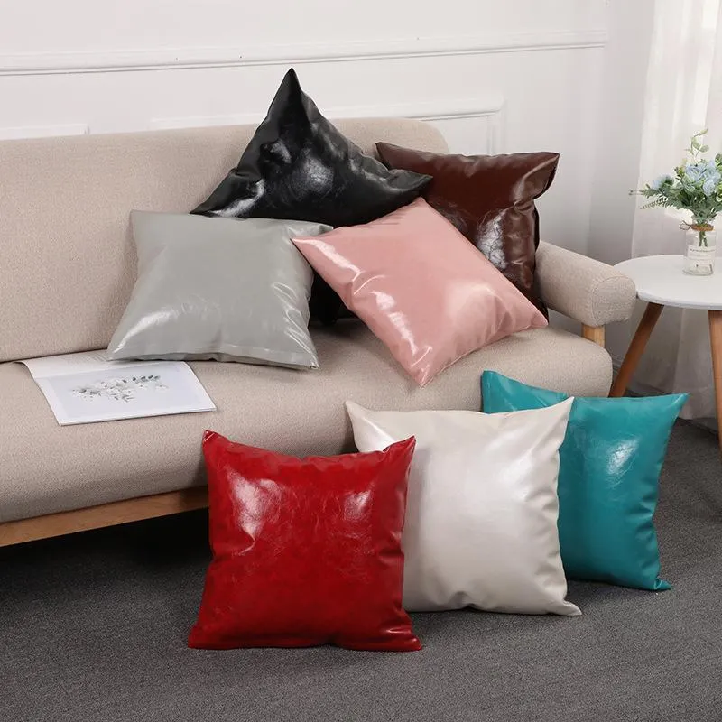 Cushion/Decorative Pillow Luxury PU Leather Fabric Pillowcase Farmhouse Cushion Cover Waterproof Throw Pillows Funda Cojin Sofa Bed Room Hom