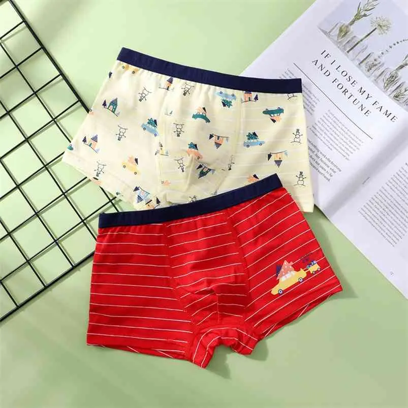 2 Pcs/pack Toddler Underwear Boys Cute Dinosaur Panties Pack Cotton Children Red Striped Underpants Kids Baby Boxers Shorts 14Y 210622