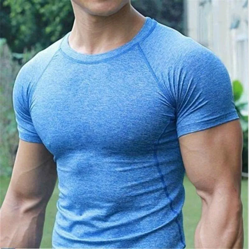 Men's T-Shirts Men Quick Dry Fitness Tees Outdoor Sport Running Climbing Short Sleeves Tights Bodybuilding Gym Train Compression Tops