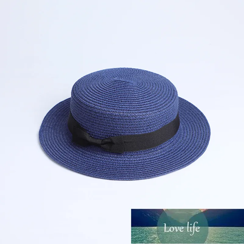 Parent-child wholesale sun flat straw hat boater hat girls bow summer Hats For Women kid and Beach flat panama straw