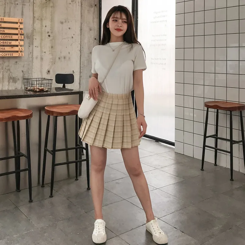 High Waist Yellow Plaid And Green Pleated Skirt A Line Mini Checked Mini  Skirt For School And Casual Wear Korean/Japanese From Mu01, $10.19