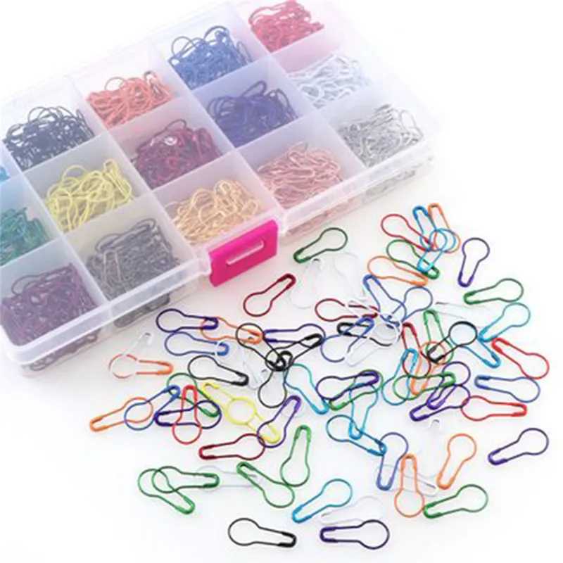 100/300/600 PC / Pack Safety Pins Metal Clips Knitting Stitch marker Tag Gourd Shape Pin Mix och Colors DIY Syverktyg