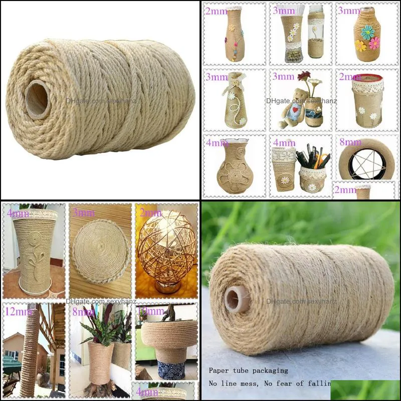 Yarn 2/3/4/5/6 MM 100 M Linen Cords Natural Dry Jute Twine Rope Packing String Thread DIY Home Decor Party Gifts Decoration Wrapping