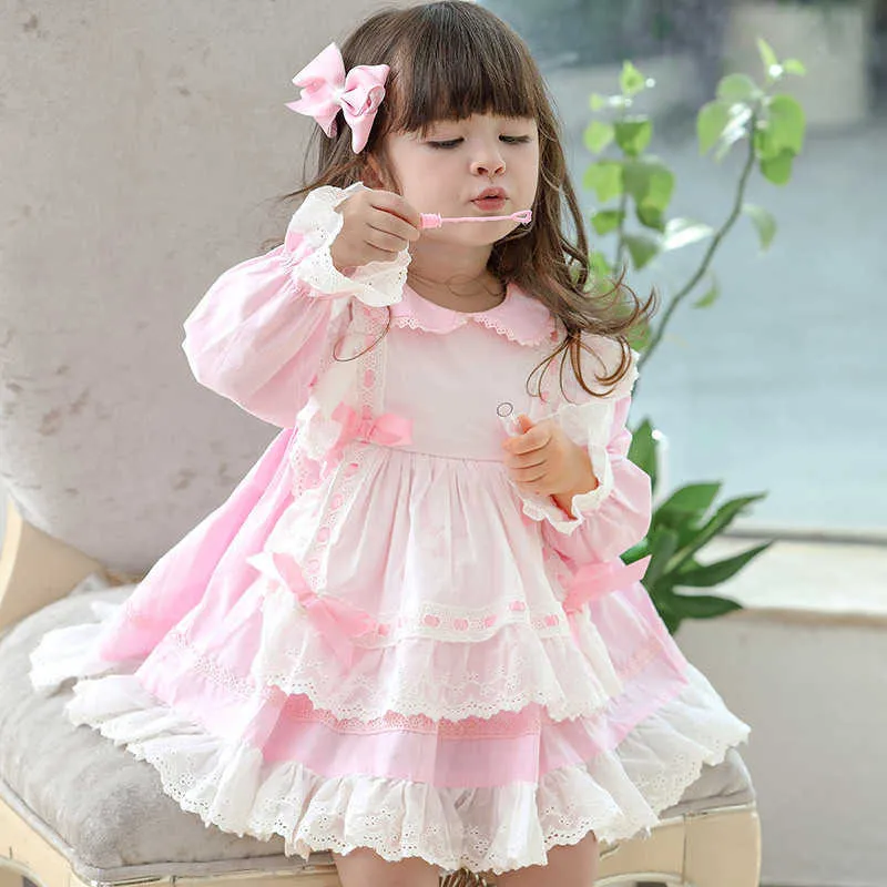 Ragazze in stile spagnolo Alice Princess Lotia Dress Bambini Spagna Boutique Abiti in cotone a maniche lunghe Baby Birthday Party Frock 210615