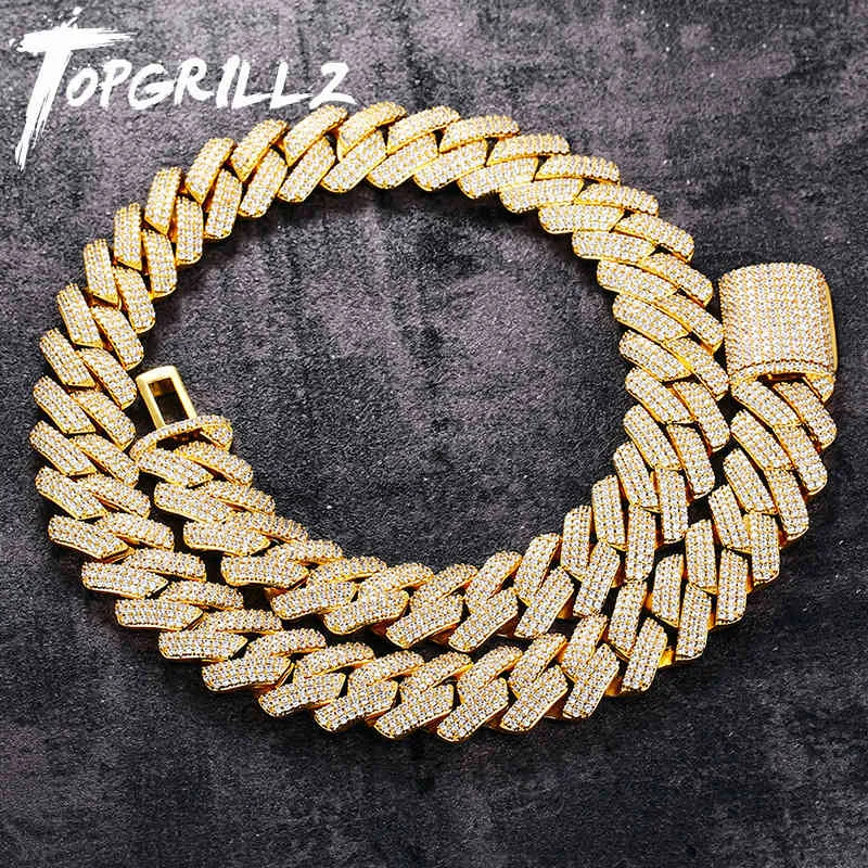 TopGrillz 20 mm 3 linha zircônia prong link colar em ouro branco gelado micro pavimentar cz cadeia cubana hip hop moda jóias para homens x0509