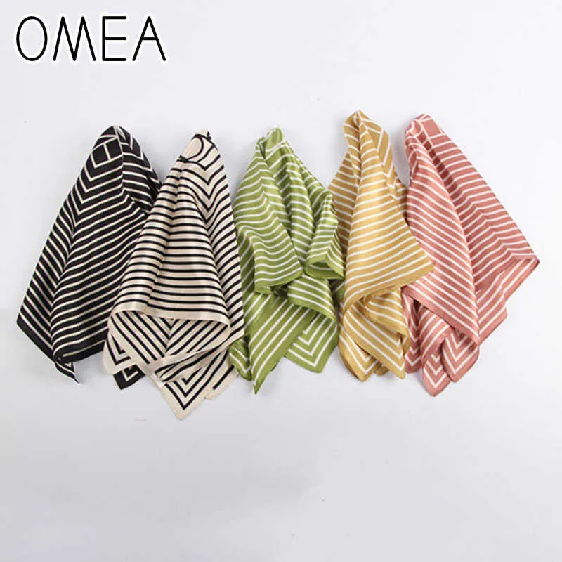 Omea 100% echte zijden sjaal vrouwen mode moderne kleine vierkante Koreaanse versie van de zijden gestreepte patroon luxe hoofd sjaal Retro Q0828