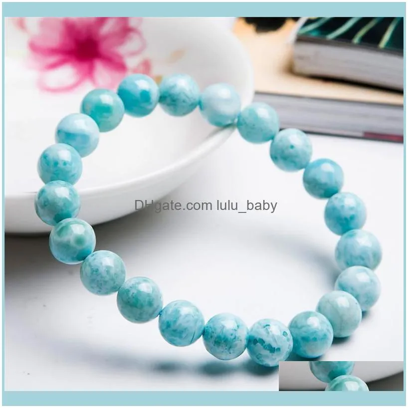 Beaded, Strands Drop Blue Natural Larimar Bracelets For Women Lady Stretch Crystal Round Bead Stone Bracelet 9mm1
