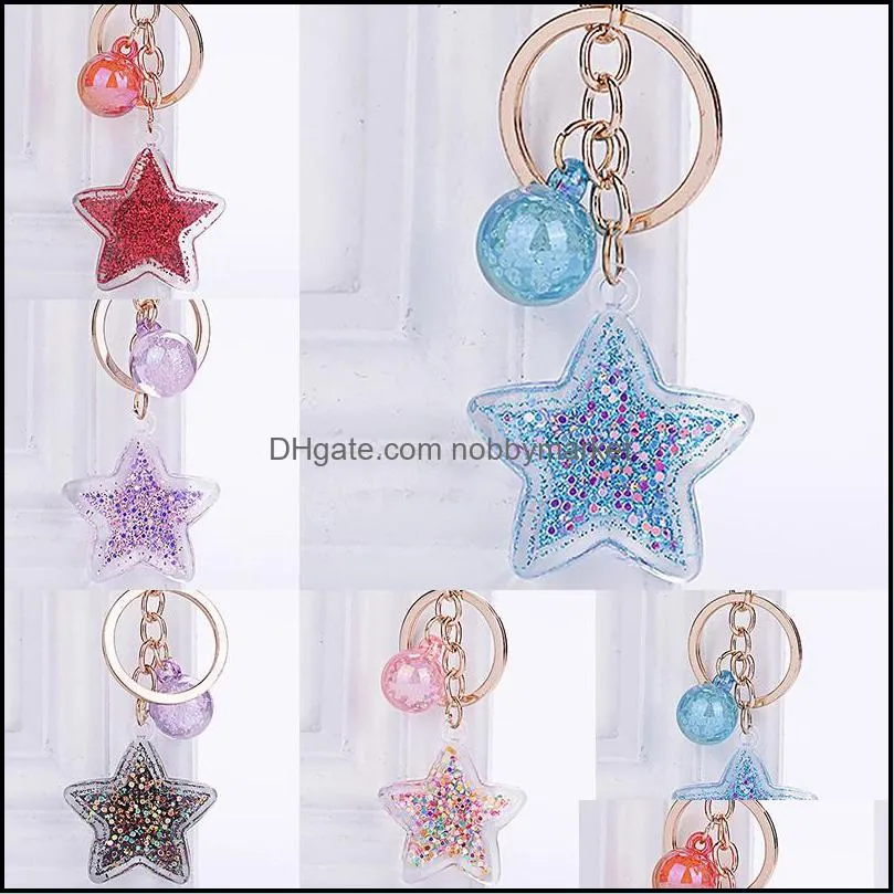 Cute Five-Pointed Star Transparent Quicksand Sequin Acrylic Pendant Car Keychains Women Holder Charm Bag Accessories Couple Gift