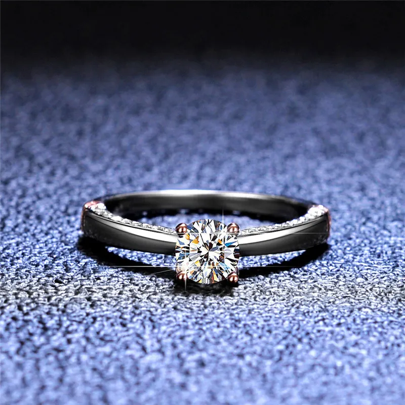 Platinum Excellent Cut Diamond Test Passed D Color High Clarity Moissanite Ring Rose Gold Silver 925 Party