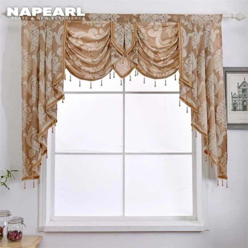 NAPEARL 1 Piece Luxury Beaded Valance Rustic Decorative Window Curtain Home Backdrop Waterfall Drapes for Living Room Ready Made 211203