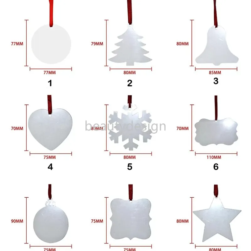 Christmas Sublimation Blank Ornament Double-Sided Xmas Tree Pendant Multi Shape Aluminum Plate Metal Hanging Tag Holidays Decoration Craft DD