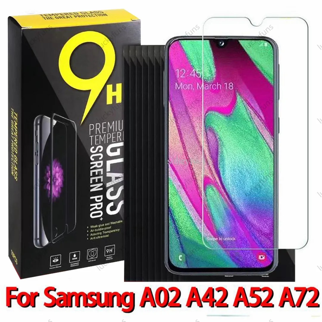 Protecteurs d'écran en verre trempé transparent pour Samsung A52 A72 A42 A12 A02S A31S M21S Moto Motolora G 5G Plus E6S G9 Play