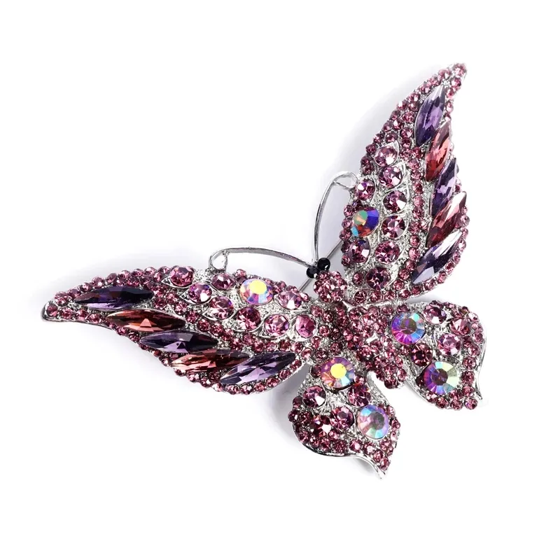 Big Size Luxo Vintage Cristal Borboleta Broche Full Strass Inseto Brooches Animais Pinos Para As Mulheres Partido Acessórios De Jóias