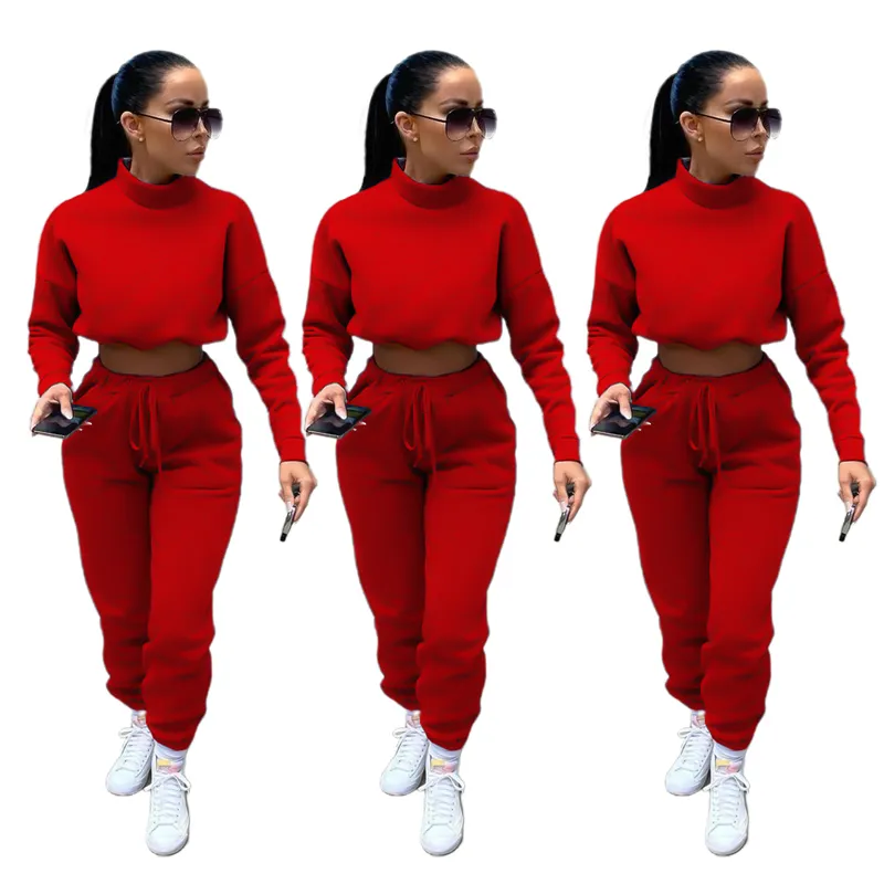 Tracksuit feminino 2 peças de esporte roupas de manga comprida curto tops e calças definir sweatsuits Dois tamanho de cor (S-XL)