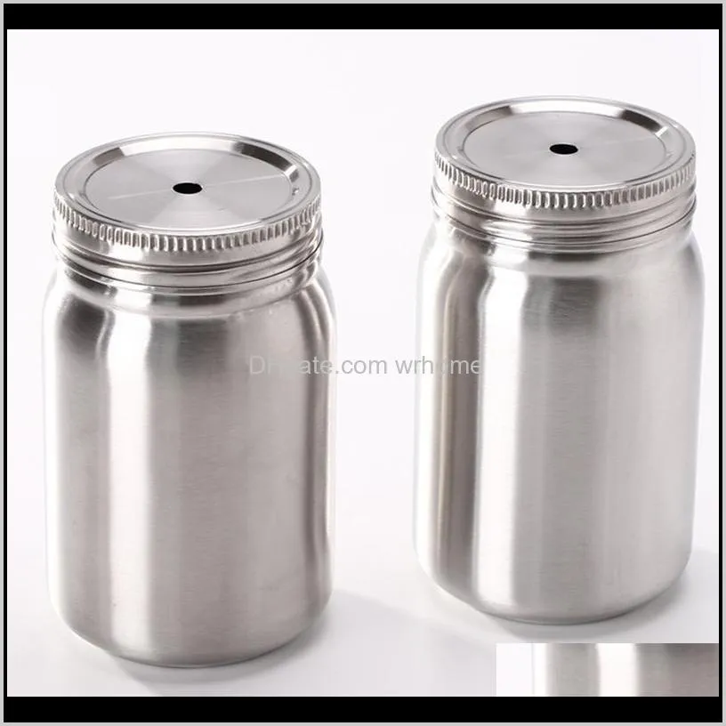 Piece Set Of Single And Double Layer Stainless Steel Mason Jar With Straw Bottle Cup Storage Bottles & Jars