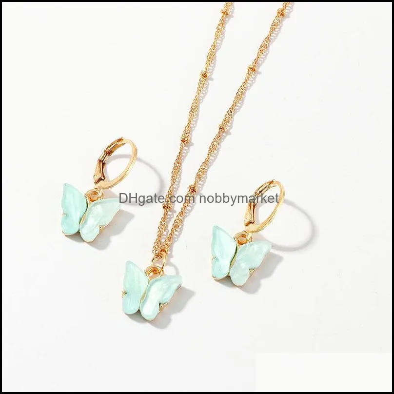 Boucles d'oreilles collier ensembles de bijoux papillon pendentif colliers et ensemble pour femmes filles mode or élégant tour de cou doux cadeau livraison directe 20