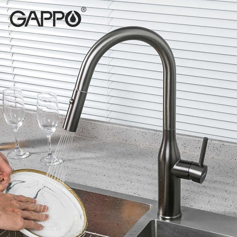 Gappo puxar para fora da pia da cozinha Torneira torneira misturador de água guindaste de 360 ​​graus e misturador frio torneira de torneira de torneira 210724